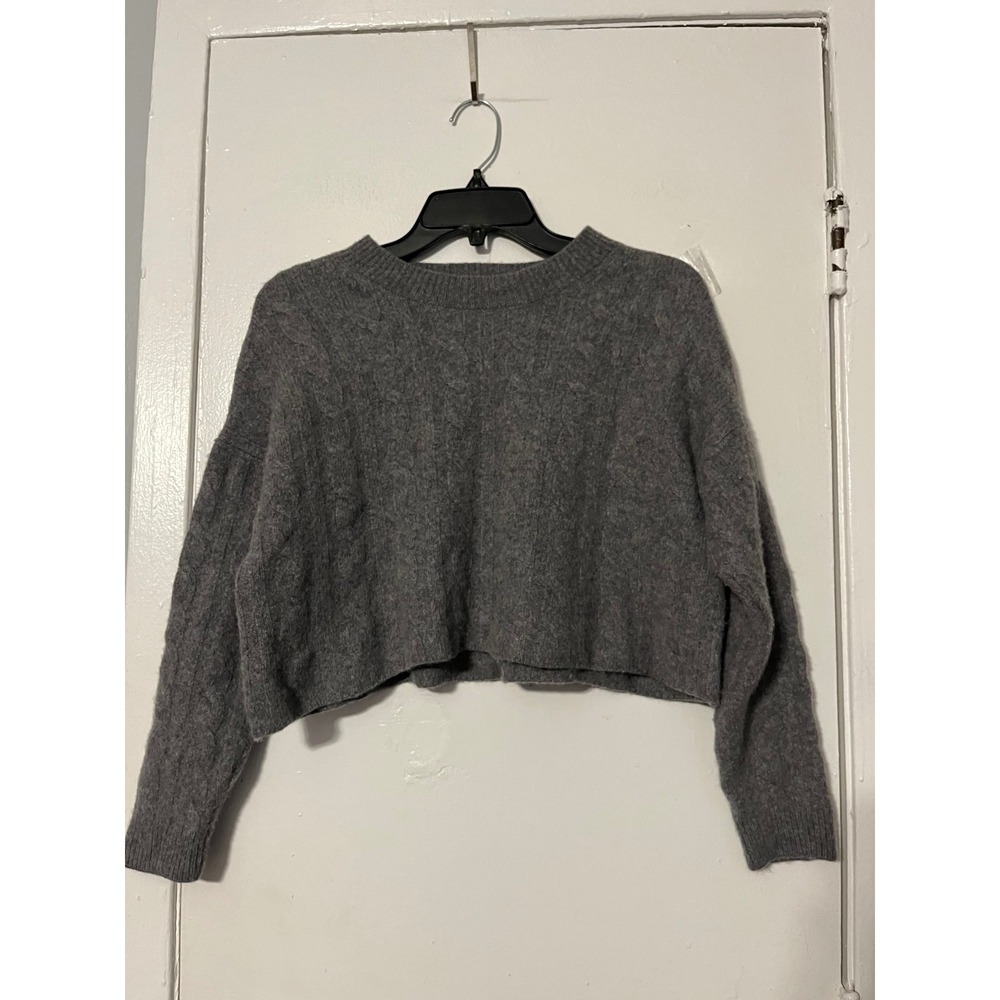 Madewell Resourced Cashmere Cable Knit Cropped Sweater Gray Small S